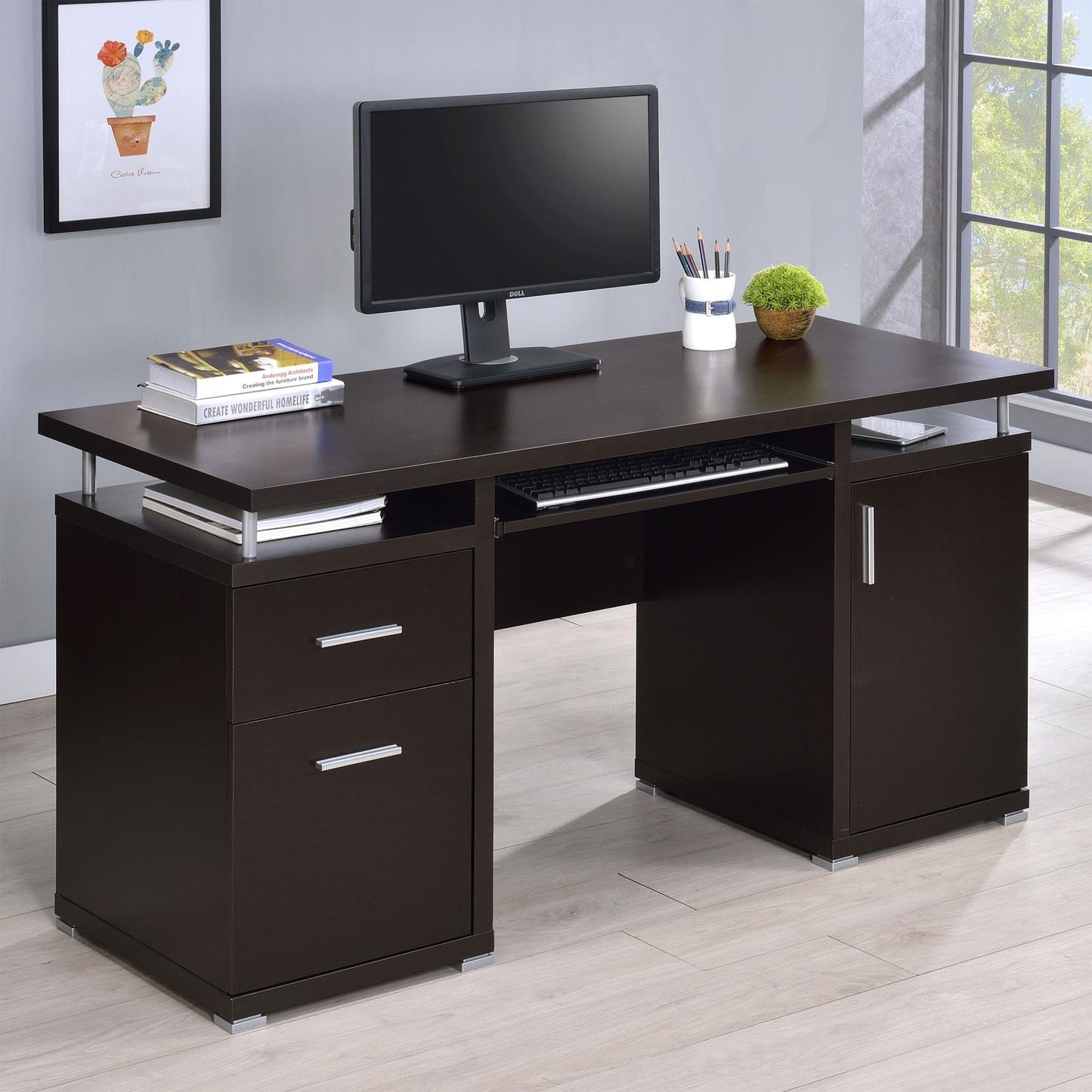 Tracy Cappuccino 2-Drawer Computer Desk - 800107 - Luna Furniture - Dallas Store