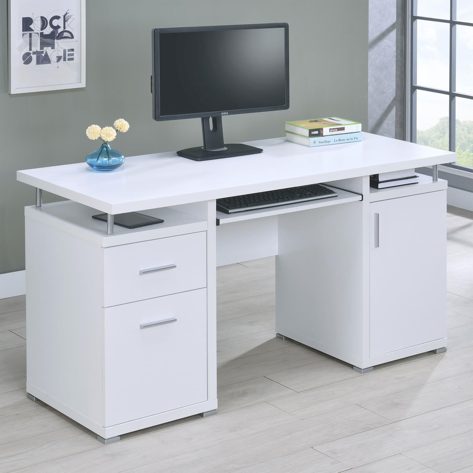 Tracy White 2-Drawer Computer Desk - 800108 - Luna Furniture - Dallas Store