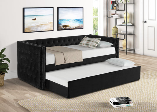 Trina Black Velvet Twin Daybed - SET | 5335BK-ARM | 5335BK-BACK - Luna Furniture - Dallas Store