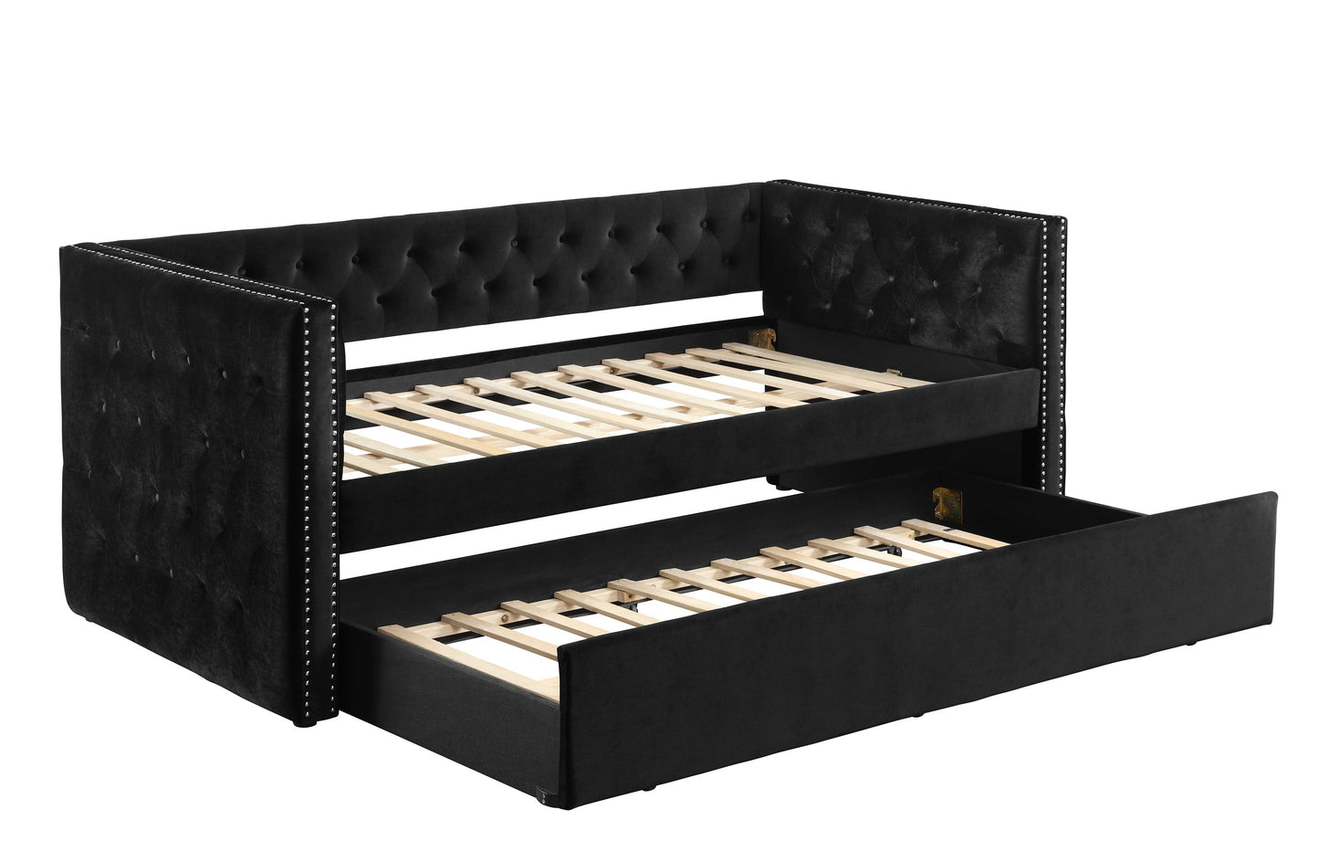 Trina Black Velvet Twin Daybed - SET | 5335BK-ARM | 5335BK-BACK - Luna Furniture - Dallas Store