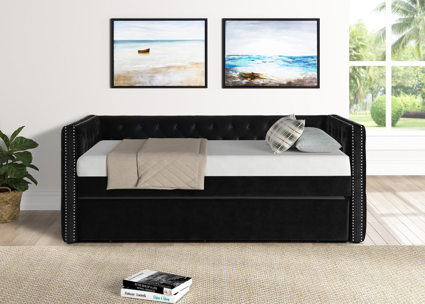 Trina Black Velvet Twin Daybed - SET | 5335BK-ARM | 5335BK-BACK - Luna Furniture - Dallas Store