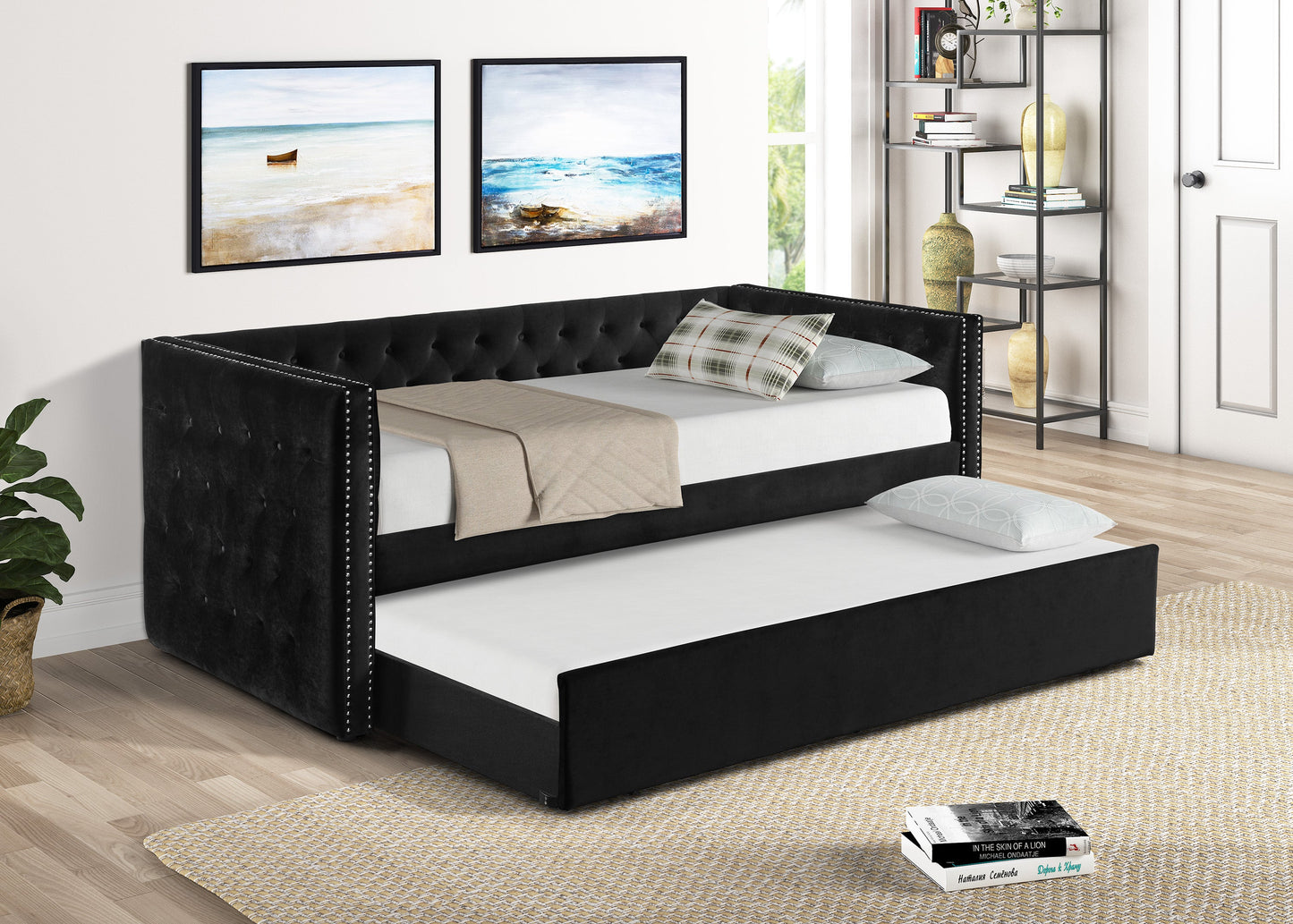 Trina Black Velvet Twin Daybed - SET | 5335BK-ARM | 5335BK-BACK - Luna Furniture - Dallas Store