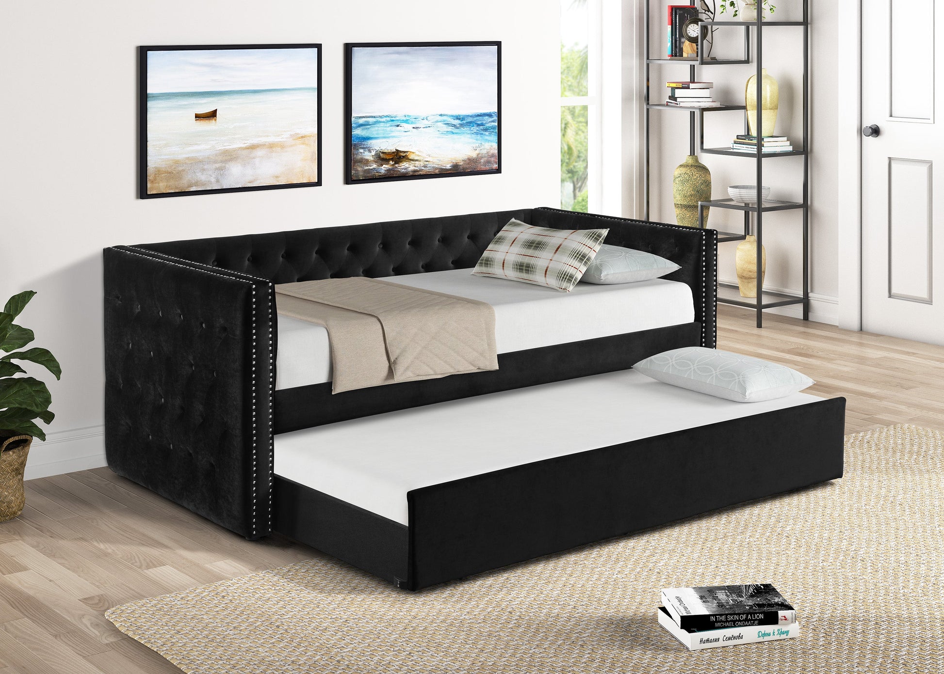 Trina Black Velvet Twin Daybed - SET | 5335BK-ARM | 5335BK-BACK - Luna Furniture - Dallas Store