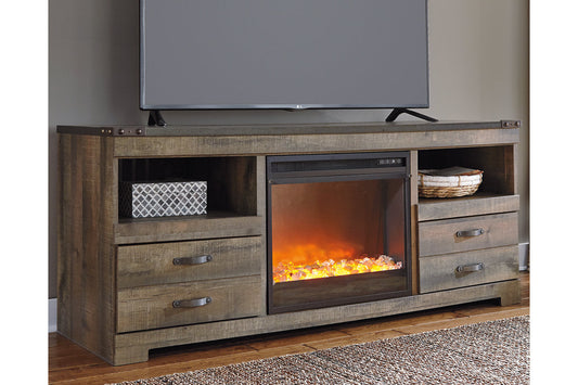 Trinell Brown 63" TV Stand with Electric Fireplace - SET | W100-02 | W446-68 - Luna Furniture - Dallas Store