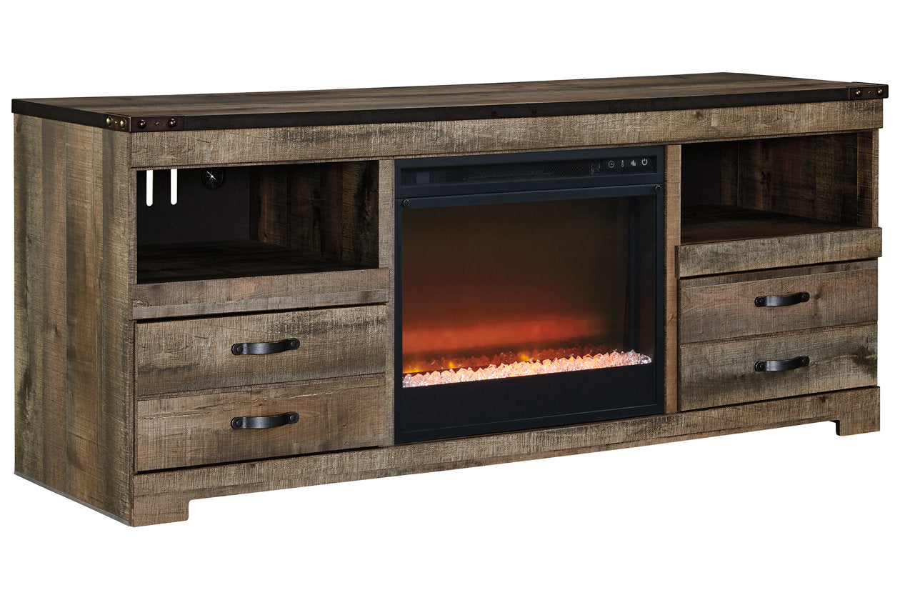 Trinell Brown 63" TV Stand with Electric Fireplace - SET | W100-02 | W446-68 - Luna Furniture - Dallas Store