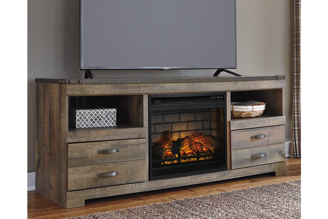 Trinell Brown 63" TV Stand with Electric Fireplace - SET | W100-101 | W446-68 - Luna Furniture - Dallas Store