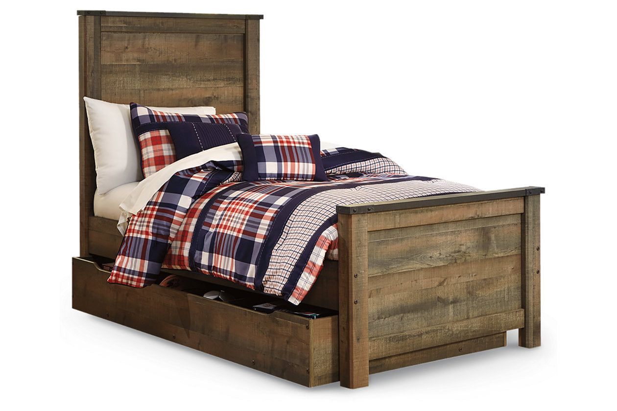Trinell Brown Twin Panel Bed with 1 Large Storage Drawer - SET | B100-11 | B446-52 | B446-53 | B446-60 | B446-83 - Luna Furniture - Dallas Store