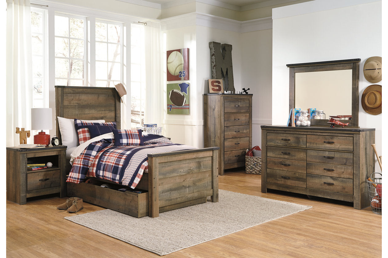 Trinell Brown Twin Panel Bed with 1 Large Storage Drawer - SET | B100-11 | B446-52 | B446-53 | B446-60 | B446-83 - Luna Furniture - Dallas Store