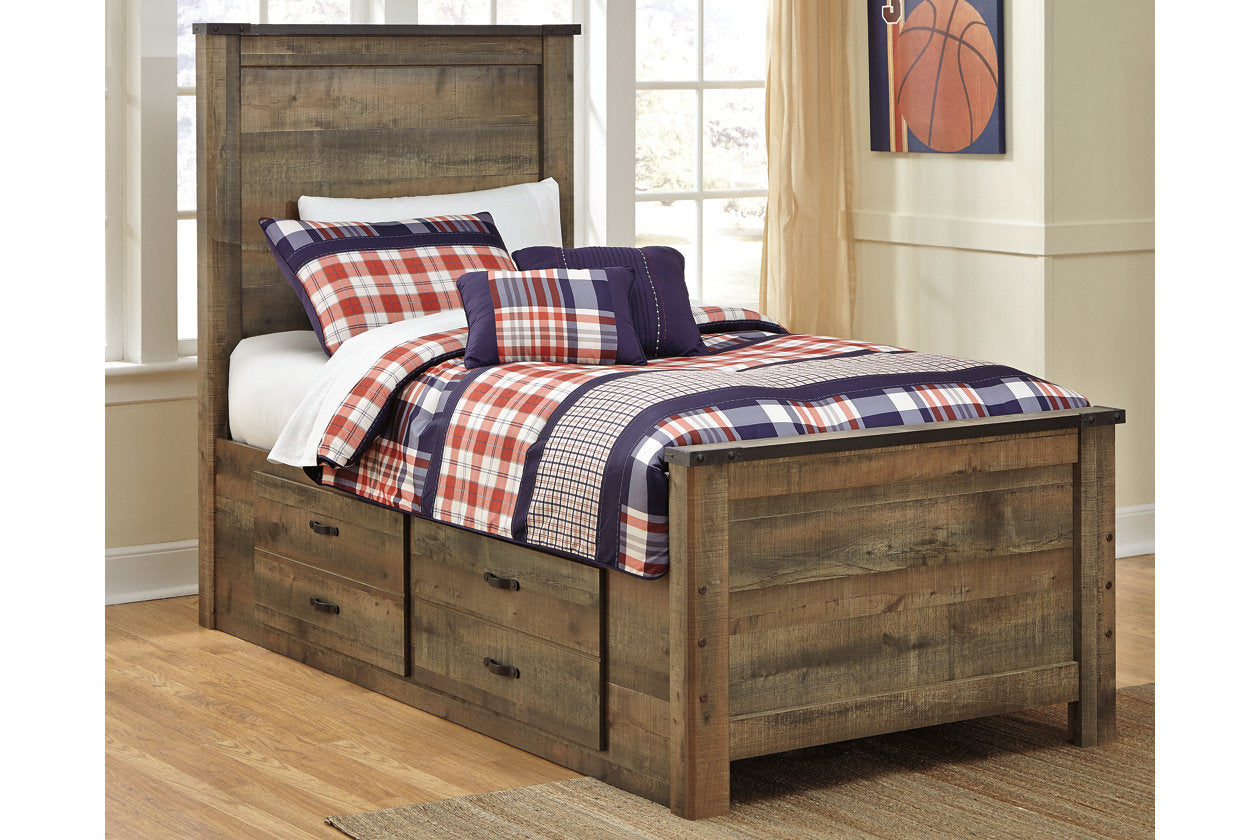 Trinell Brown Twin Panel Bed with 2 Storage Drawers - SET | B100-11 | B446-50 | B446-52 | B446-53 - Luna Furniture - Dallas Store