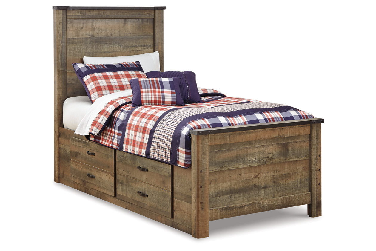 Trinell Brown Twin Panel Bed with 2 Storage Drawers - SET | B100-11 | B446-50 | B446-52 | B446-53 - Luna Furniture - Dallas Store