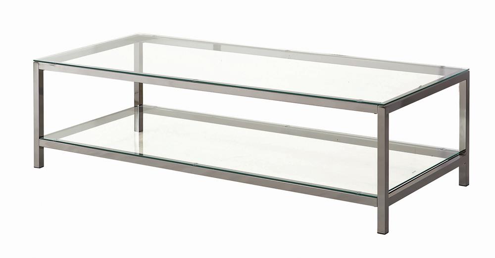 Trini Black Nickel Coffee Table with Glass Shelf - 720228 - Luna Furniture - Dallas Store