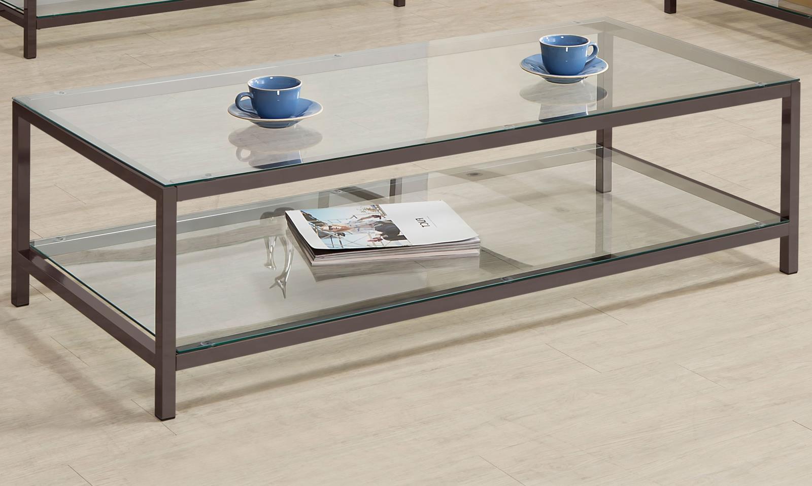 Trini Black Nickel Coffee Table with Glass Shelf - 720228 - Luna Furniture - Dallas Store
