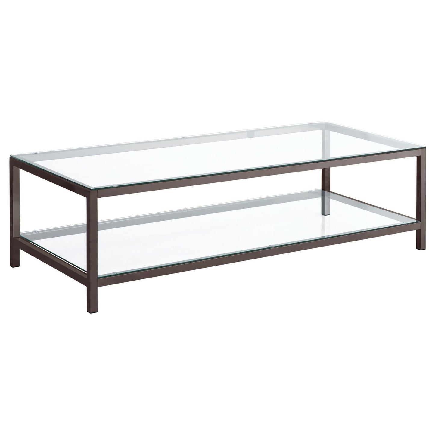 Trini Black Nickel Coffee Table with Glass Shelf - 720228 - Luna Furniture - Dallas Store