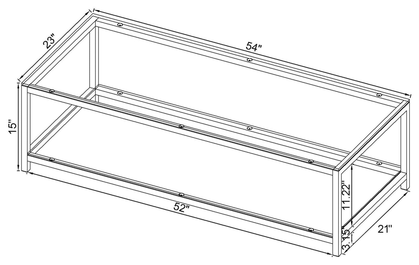 Trini Black Nickel Coffee Table with Glass Shelf - 720228 - Luna Furniture - Dallas Store