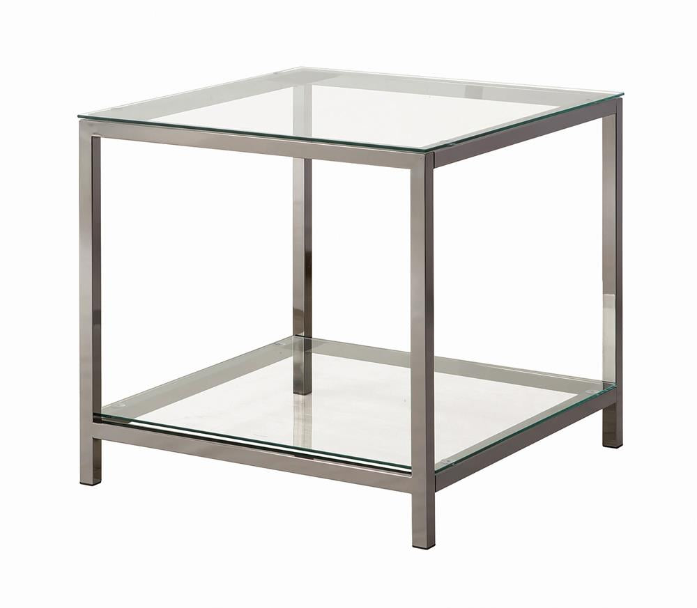 Trini End Table with Glass Shelf Black Nickel - 720227 - Luna Furniture - Dallas Store