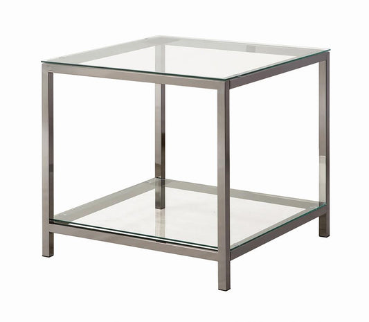 Trini End Table with Glass Shelf Black Nickel - 720227 - Luna Furniture - Dallas Store