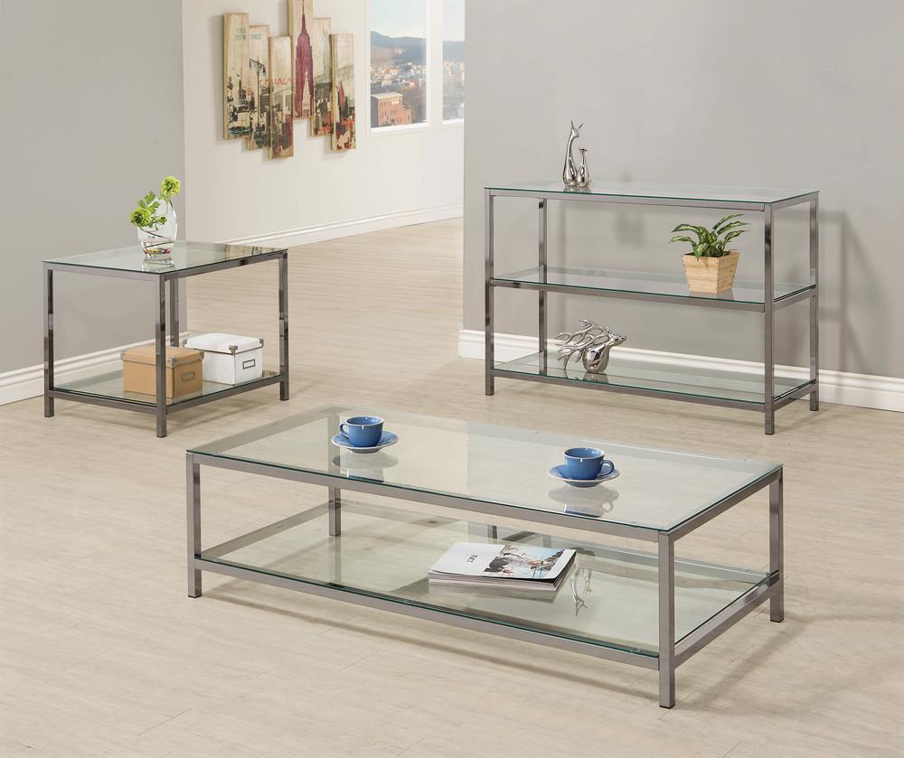Trini End Table with Glass Shelf Black Nickel - 720227 - Luna Furniture - Dallas Store