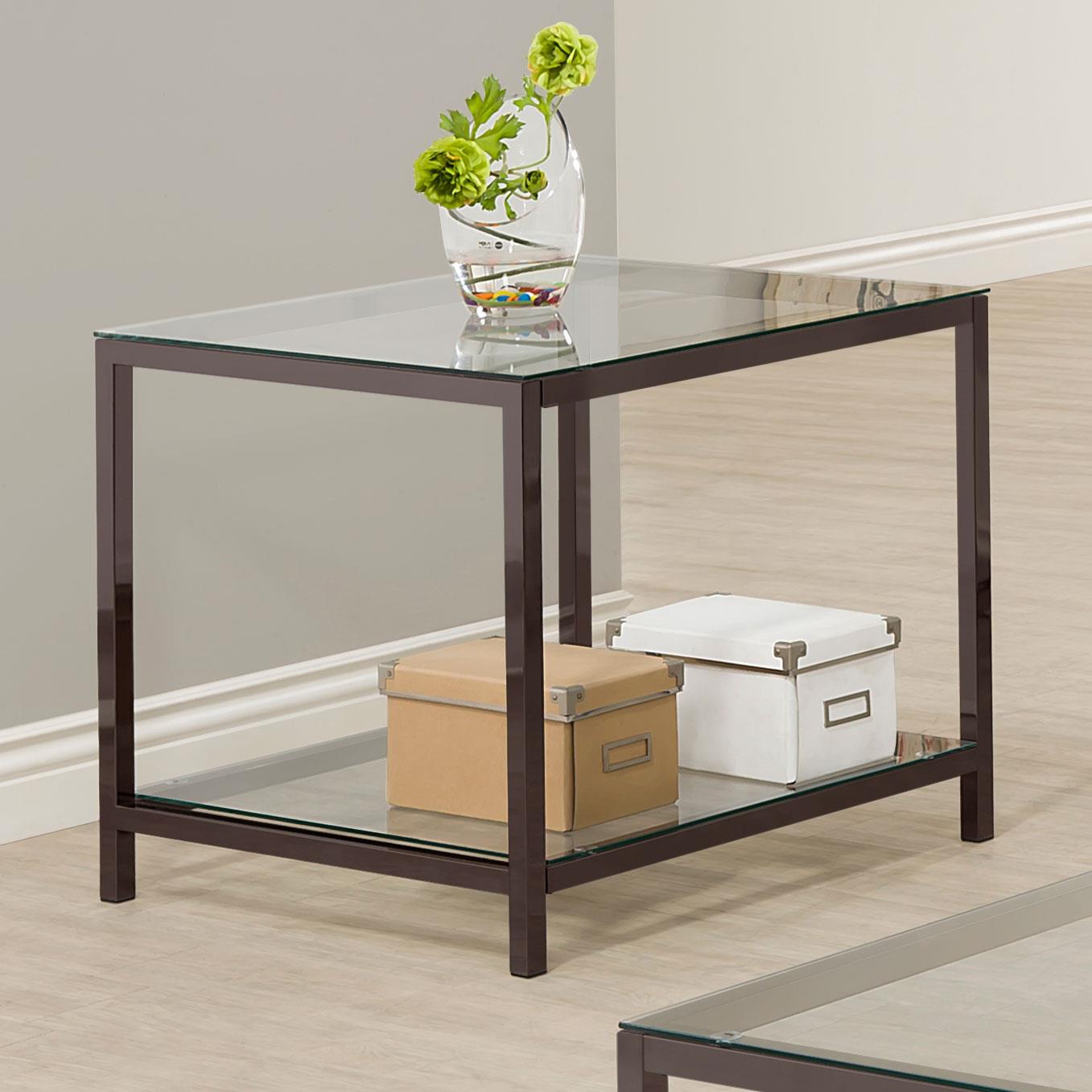 Trini End Table with Glass Shelf Black Nickel - 720227 - Luna Furniture - Dallas Store