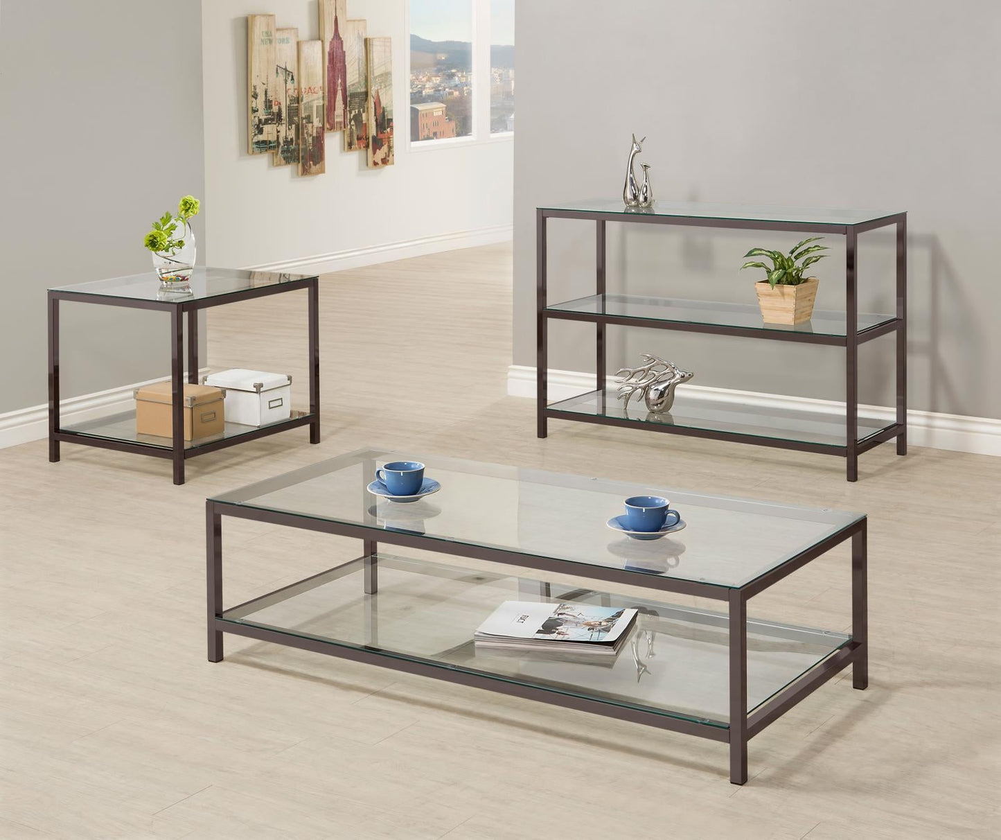 Trini End Table with Glass Shelf Black Nickel - 720227 - Luna Furniture - Dallas Store