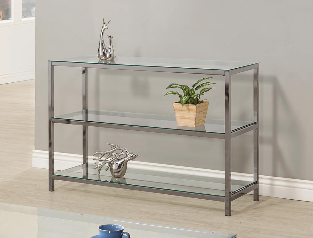 Trini Sofa Table with Glass Shelf Black Nickel - 720229 - Luna Furniture - Dallas Store
