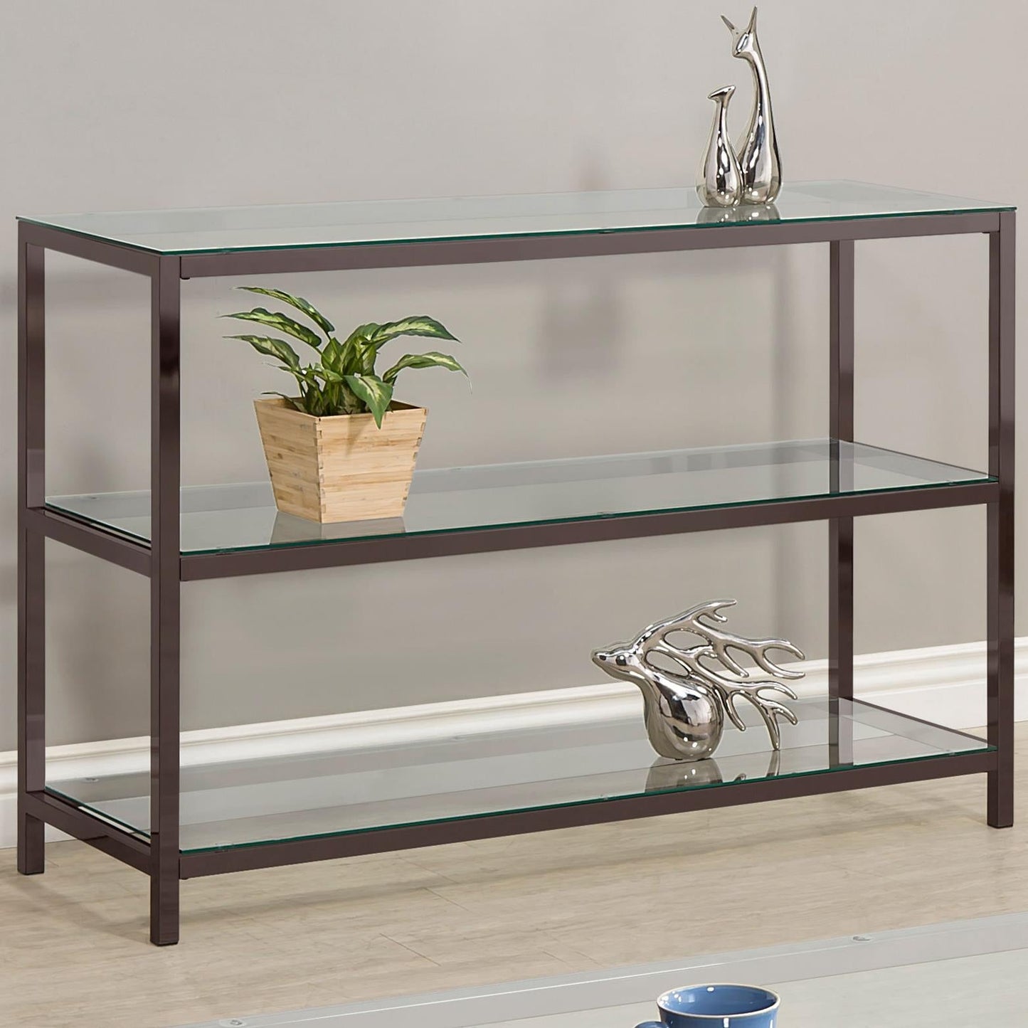 Trini Sofa Table with Glass Shelf Black Nickel - 720229 - Luna Furniture - Dallas Store
