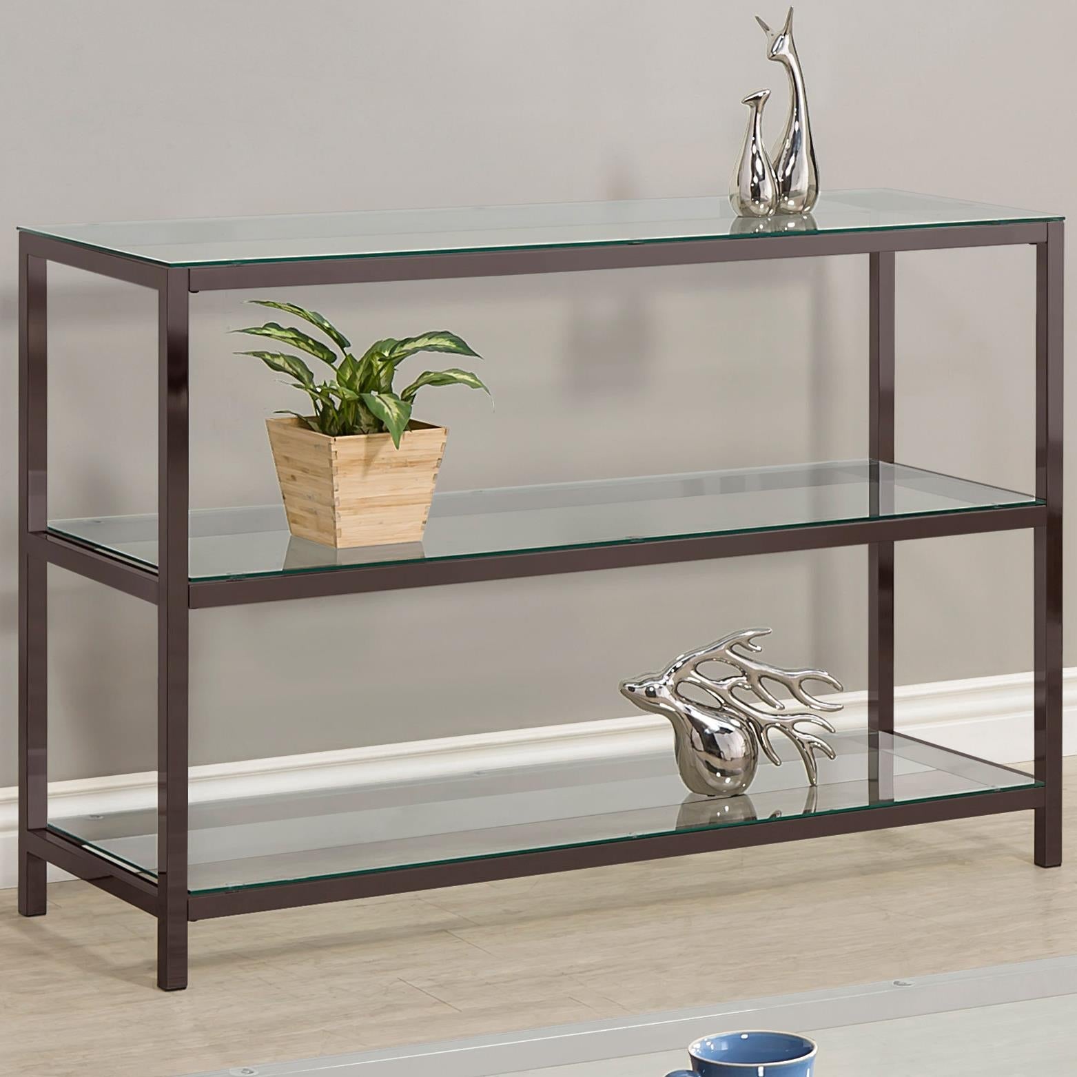Trini Sofa Table with Glass Shelf Black Nickel - 720229 - Luna Furniture - Dallas Store