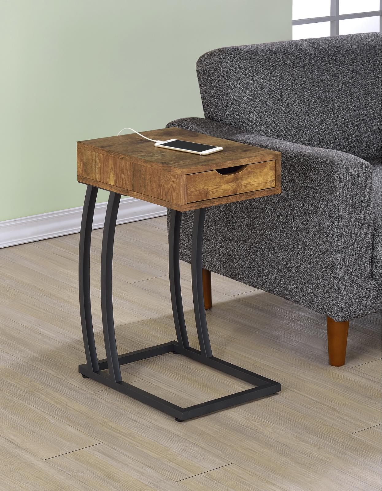 Troy Antique Nutmeg Accent Table with Power Outlet - 900577 - Luna Furniture - Dallas Store