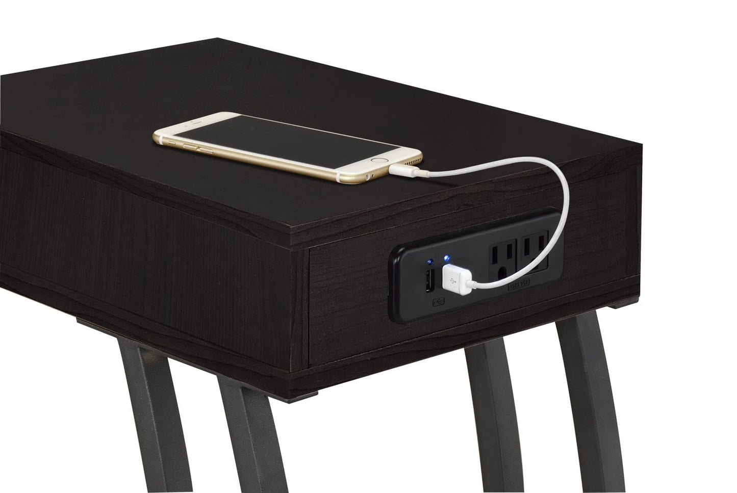 Troy Cappuccino Accent Table with Power Outlet - 900578 - Luna Furniture - Dallas Store