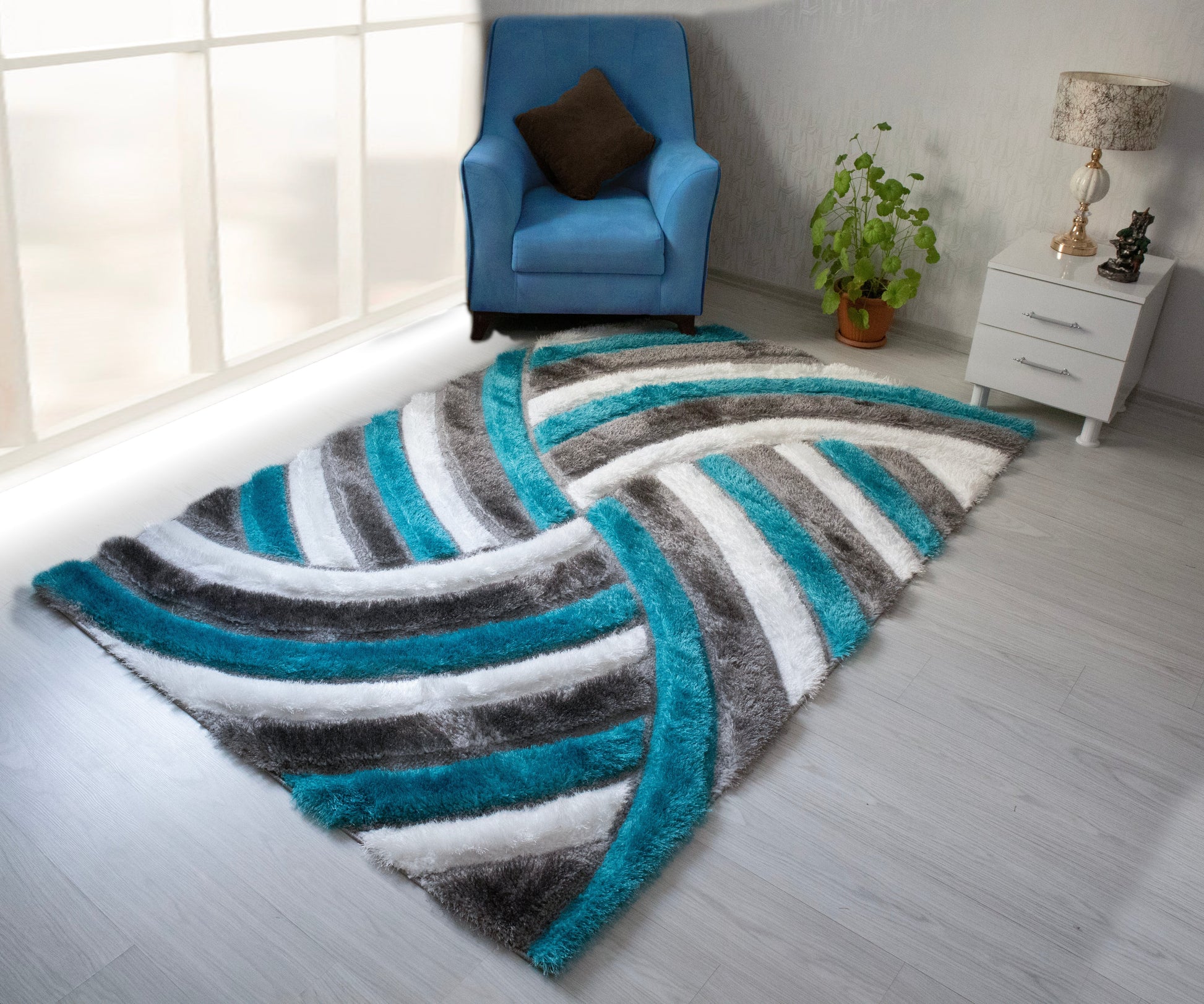 3D Shaggy Gray/Turquoise 5X7 Area Rug - 3D333-GRY/TRQ-57 - Luna Furniture - Dallas Store