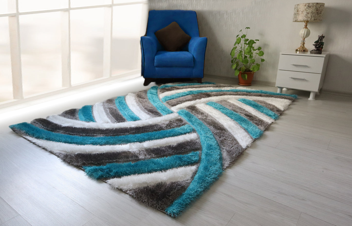 3D Shaggy Gray/Turquoise 5X7 Area Rug - 3D333-GRY/TRQ-57 - Luna Furniture - Dallas Store