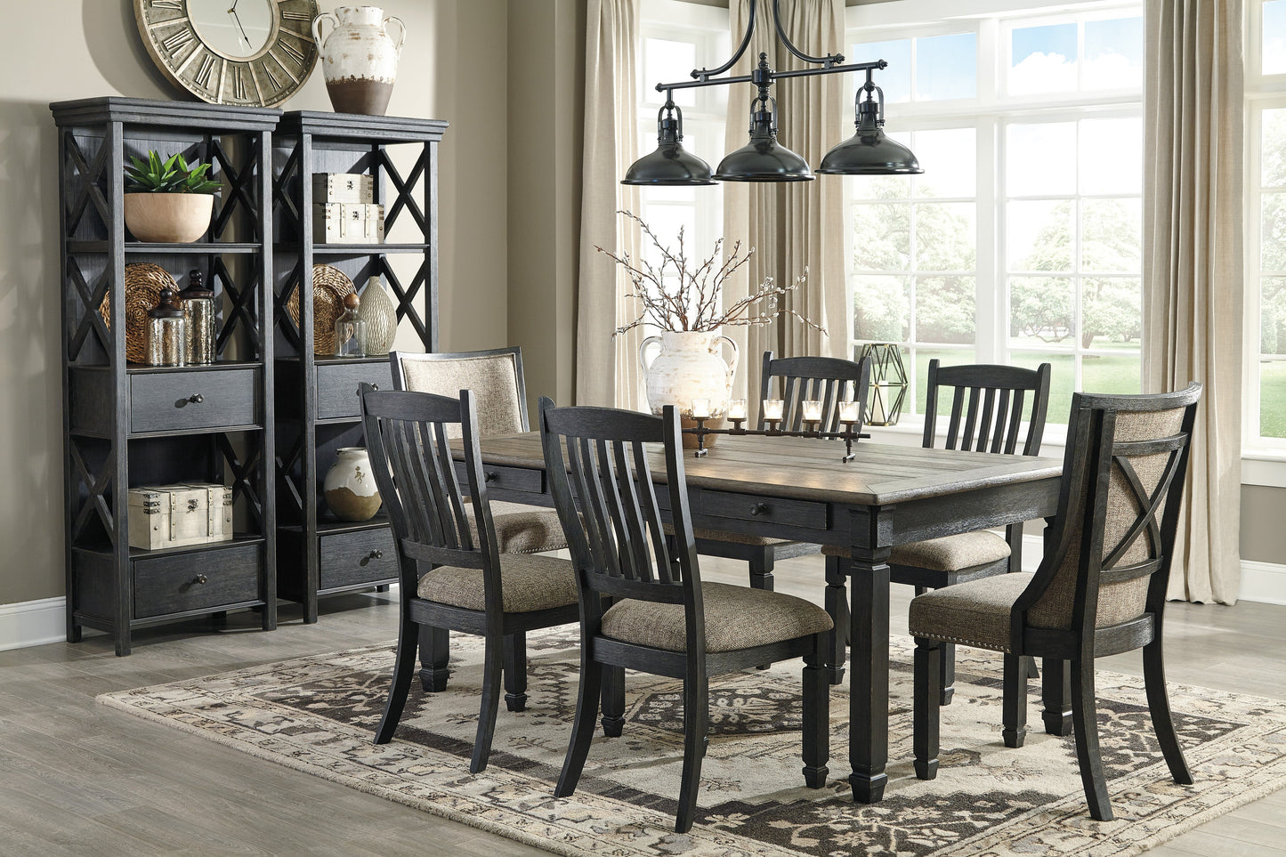 Tyler Creek Black/Grayish Brown Rectangular Dining Set - SET | D736-25 | D736-01(2) - Luna Furniture - Dallas Store
