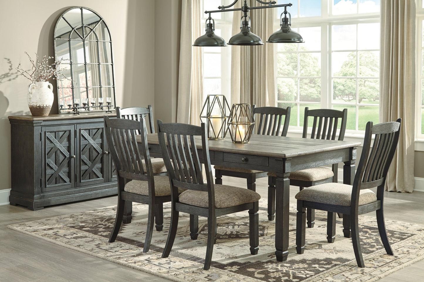 Tyler Creek Black/Grayish Brown Rectangular Dining Set - SET | D736-25 | D736-01(2) - Luna Furniture - Dallas Store