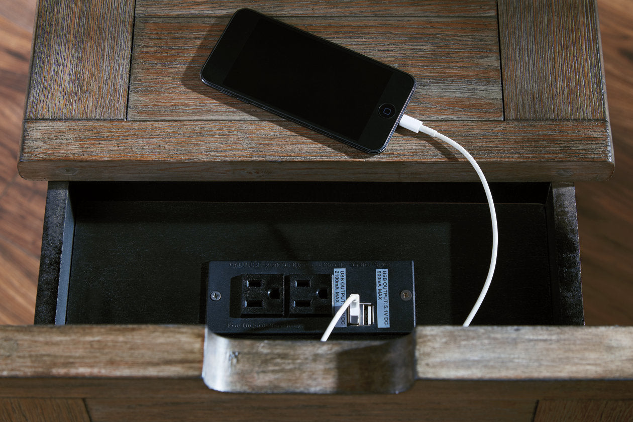 Tyler Creek Grayish Brown/Black Chairside End Table with USB Ports & Outlets - T736-7 - Luna Furniture - Dallas Store