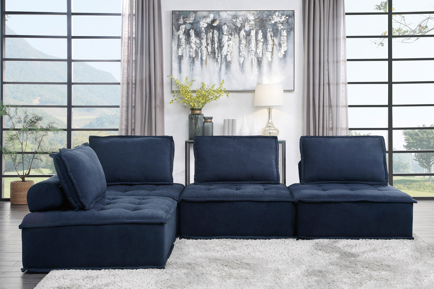 Ulrich Blue Modular 4-Piece Modular Sectional - 9545BU*4 - Luna Furniture - Dallas Store