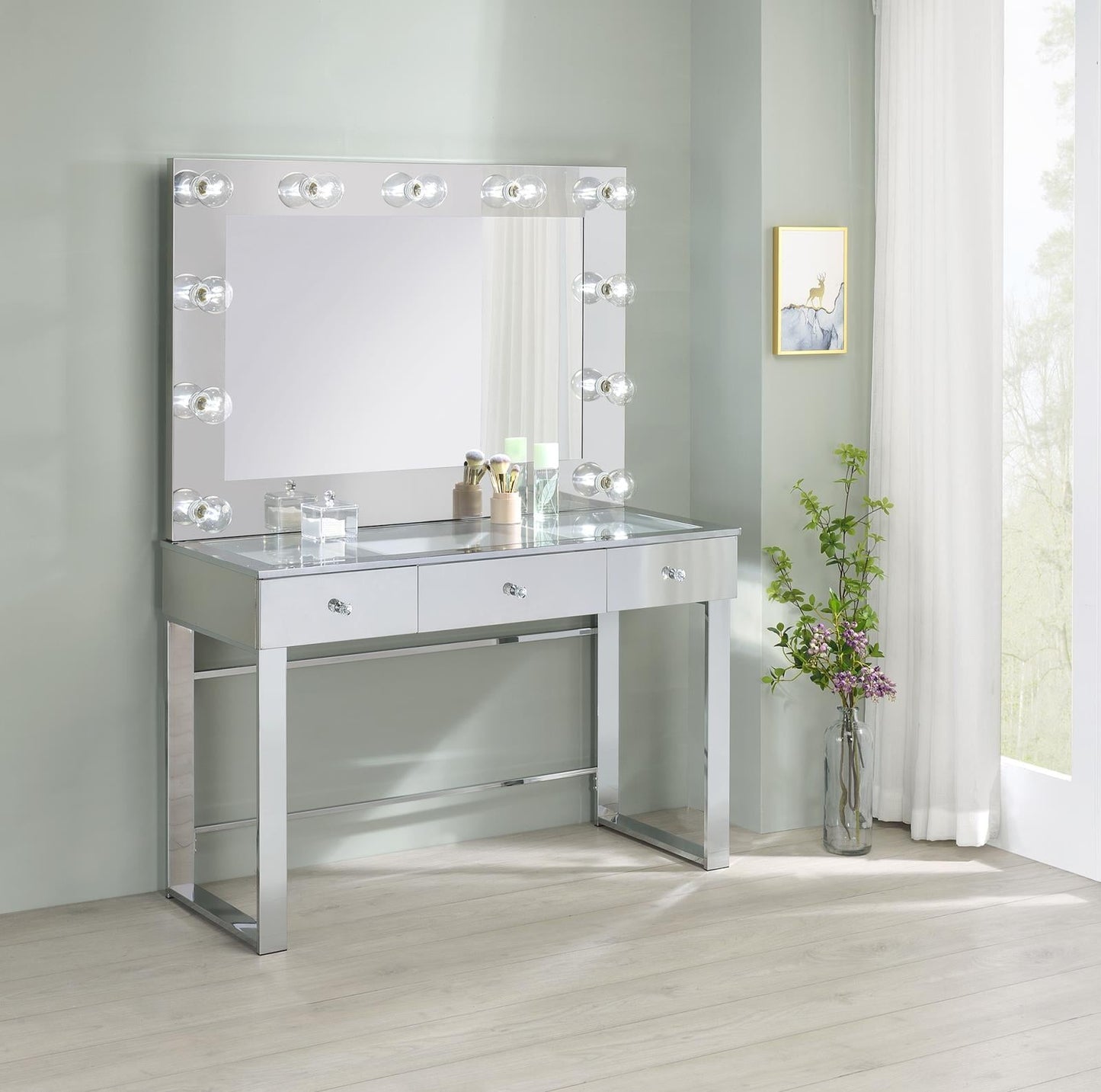 Umbridge 3-Drawer Vanity with Lighting Chrome/White - 935934 - Luna Furniture - Dallas Store