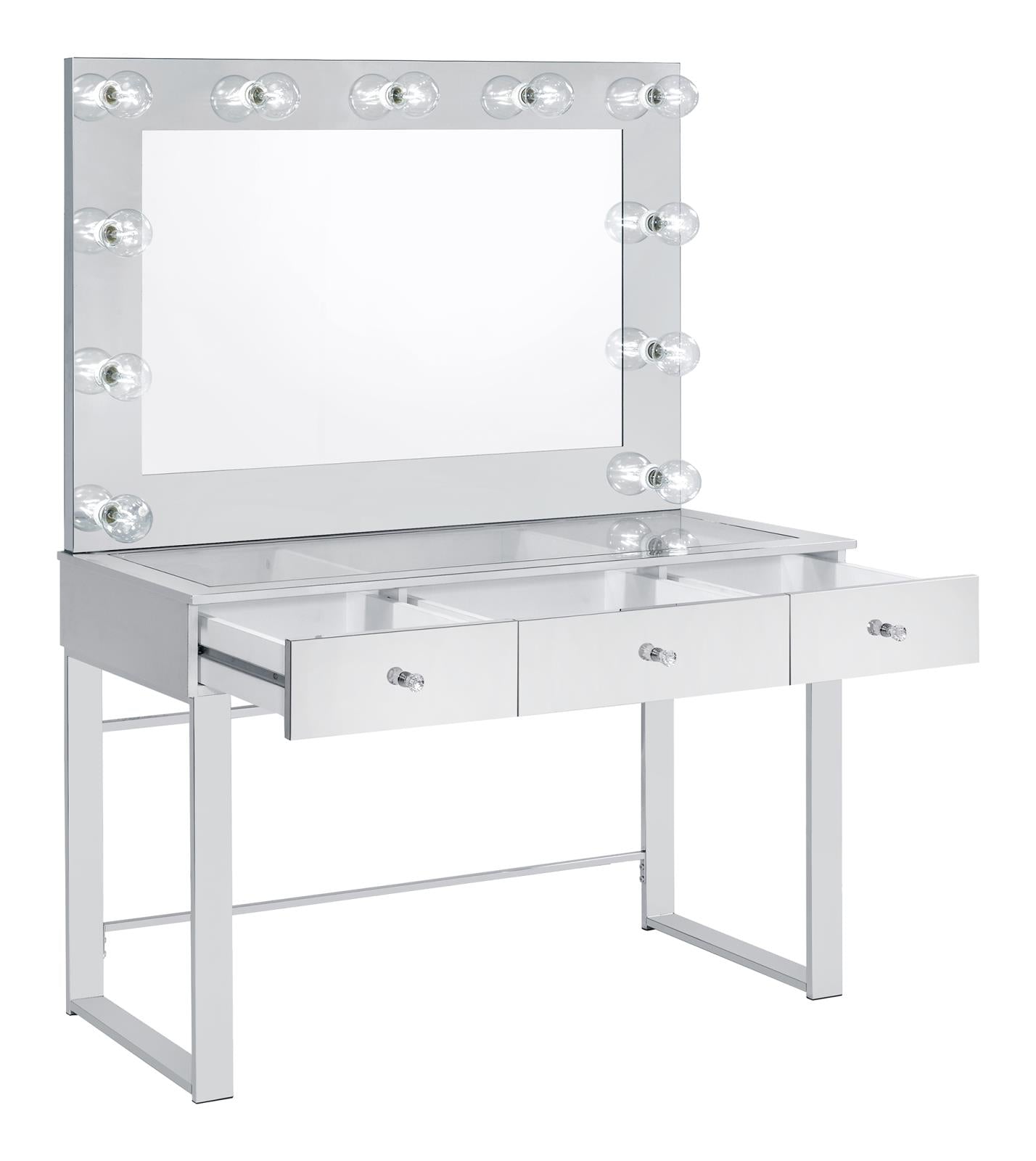 Umbridge 3-Drawer Vanity with Lighting Chrome/White - 935934 - Luna Furniture - Dallas Store