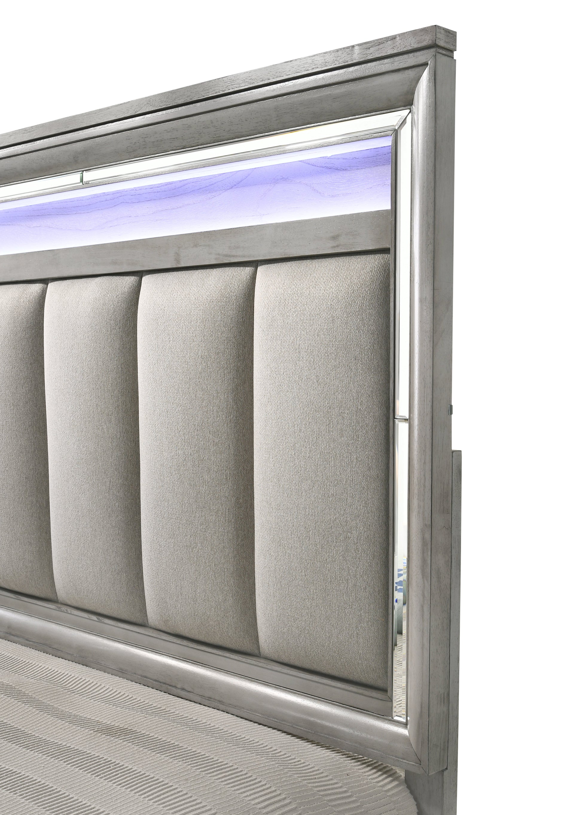 Vail Gray King LED Upholstered Panel Bed - SET | B7200-K-HB | B7200-K-FB | B7200-KQ-RAIL - Luna Furniture - Dallas Store