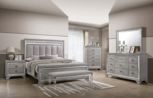 Vail Gray LED Upholstered Panel Bedroom Set - SET | B7200-K-HB | B7200-K-FB | B7200-KQ-RAIL | B7200-1 | B7200-11 | B7200-2 | B7200-4 - Luna Furniture - Dallas Store