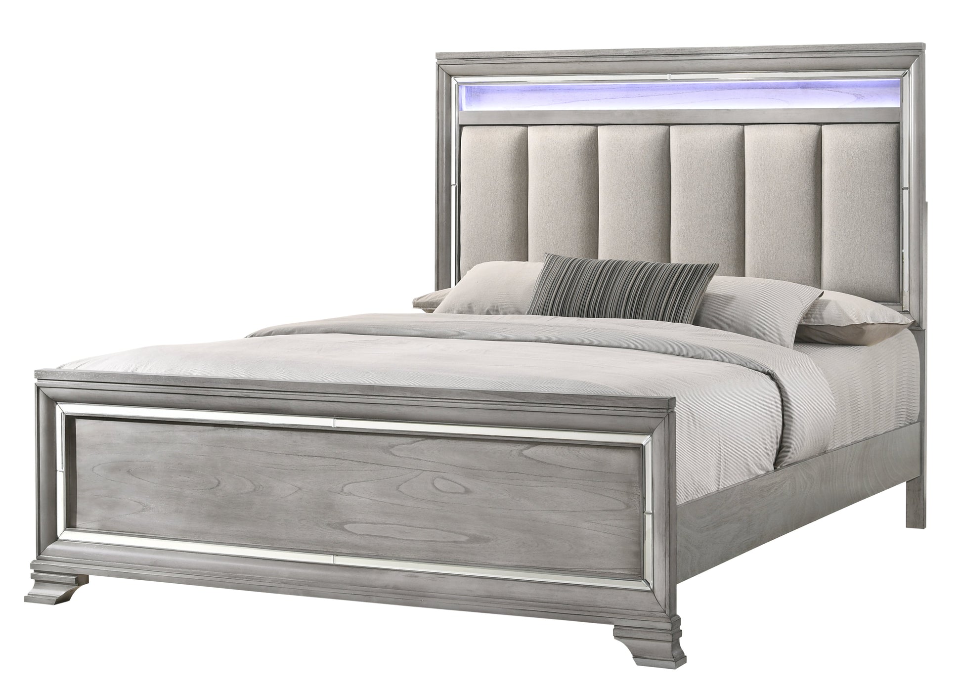 Vail Gray LED Upholstered Panel Bedroom Set - SET | B7200-K-HB | B7200-K-FB | B7200-KQ-RAIL | B7200-1 | B7200-11 | B7200-2 | B7200-4 - Luna Furniture - Dallas Store