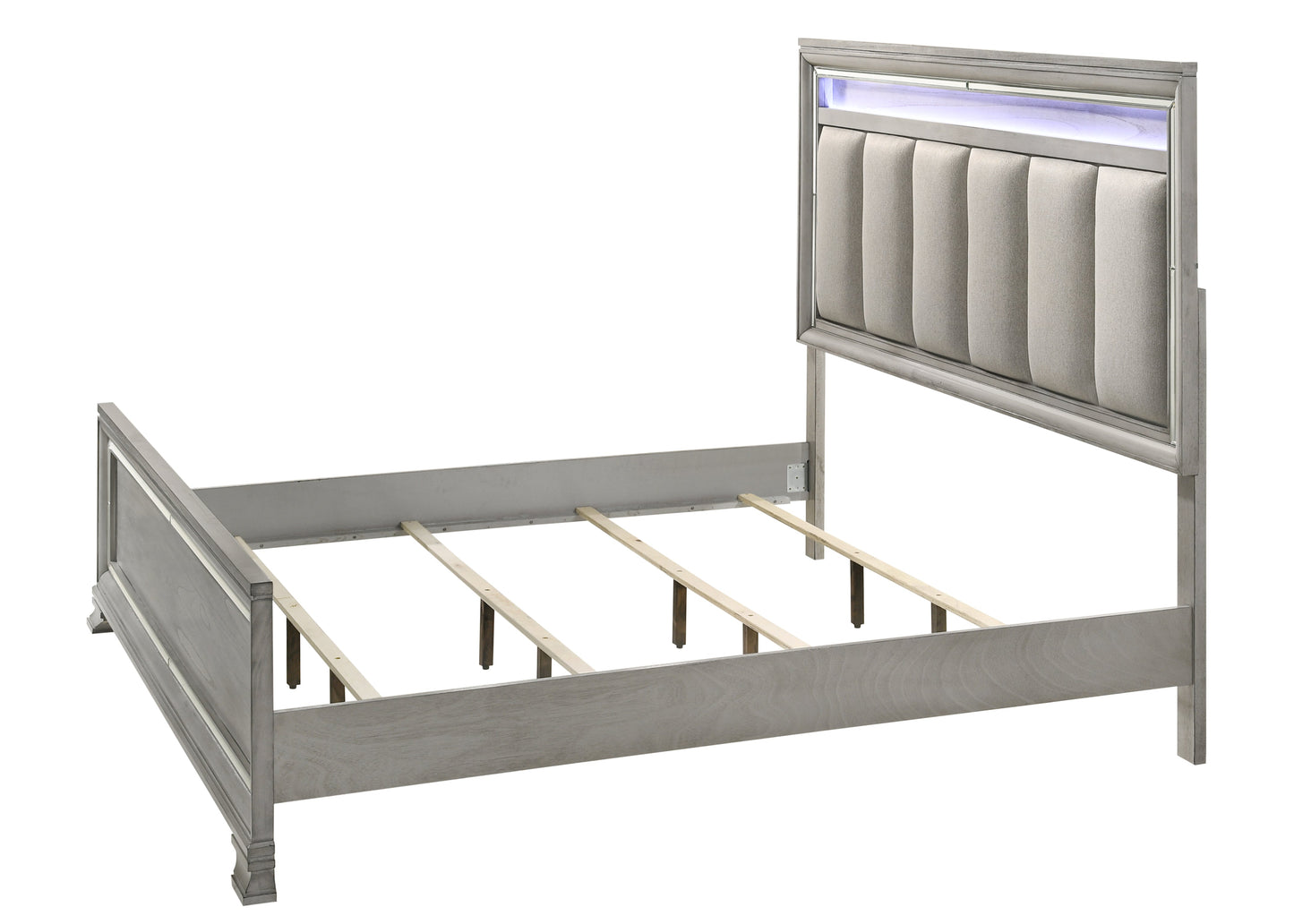 Vail Gray LED Upholstered Panel Bedroom Set - SET | B7200-K-HB | B7200-K-FB | B7200-KQ-RAIL | B7200-1 | B7200-11 | B7200-2 | B7200-4 - Luna Furniture - Dallas Store