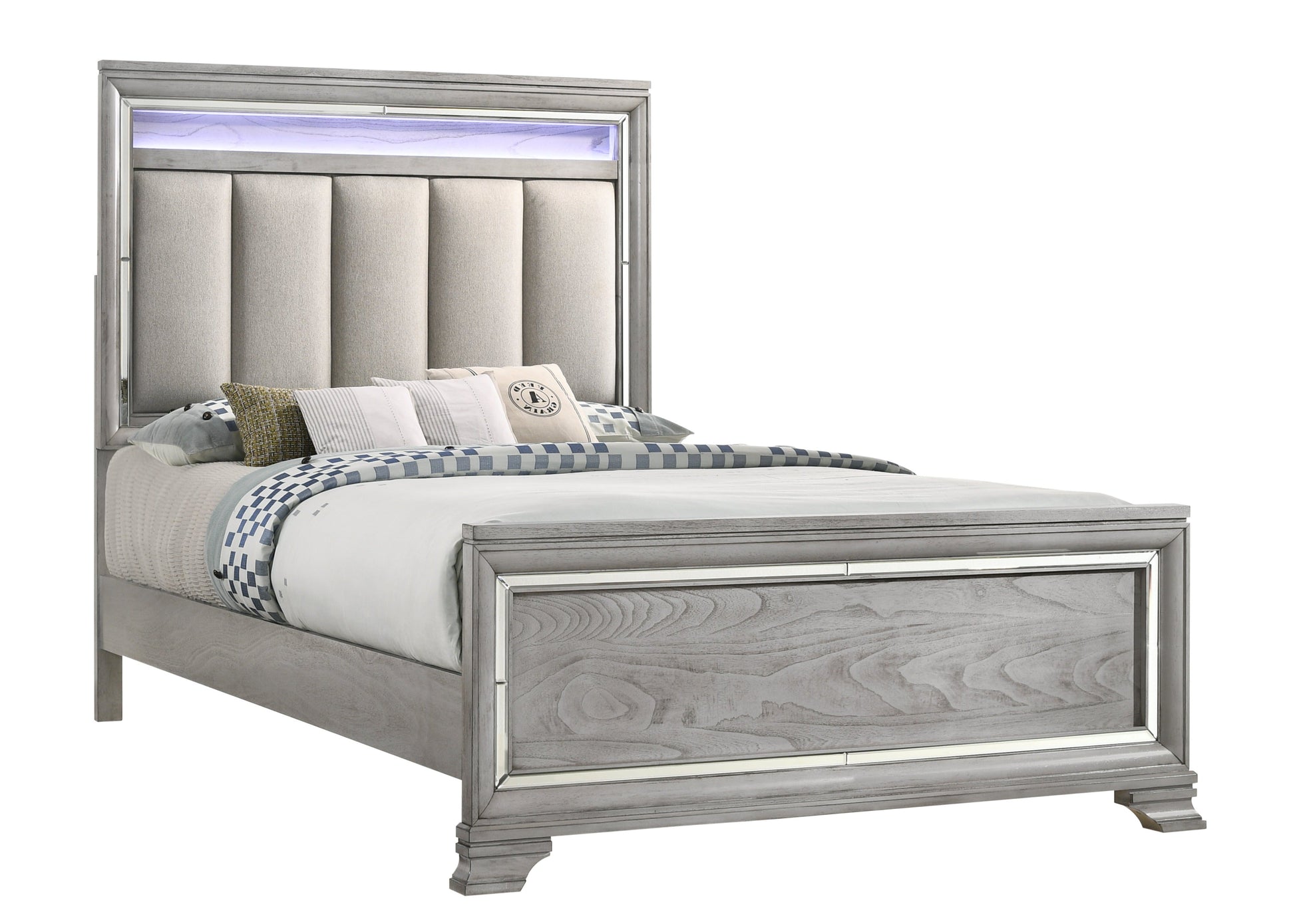 Vail Gray Queen LED Upholstered Panel Bed - SET | B7200-Q-HB | B7200-Q-FB | B7200-KQ-RAIL - Luna Furniture - Dallas Store