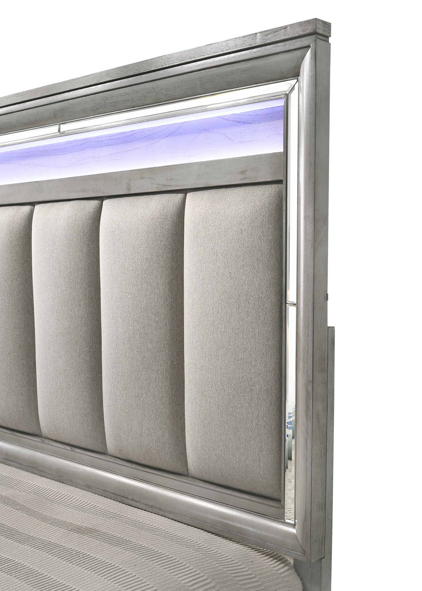 Vail Gray Queen LED Upholstered Panel Bed - SET | B7200-Q-HB | B7200-Q-FB | B7200-KQ-RAIL - Luna Furniture - Dallas Store