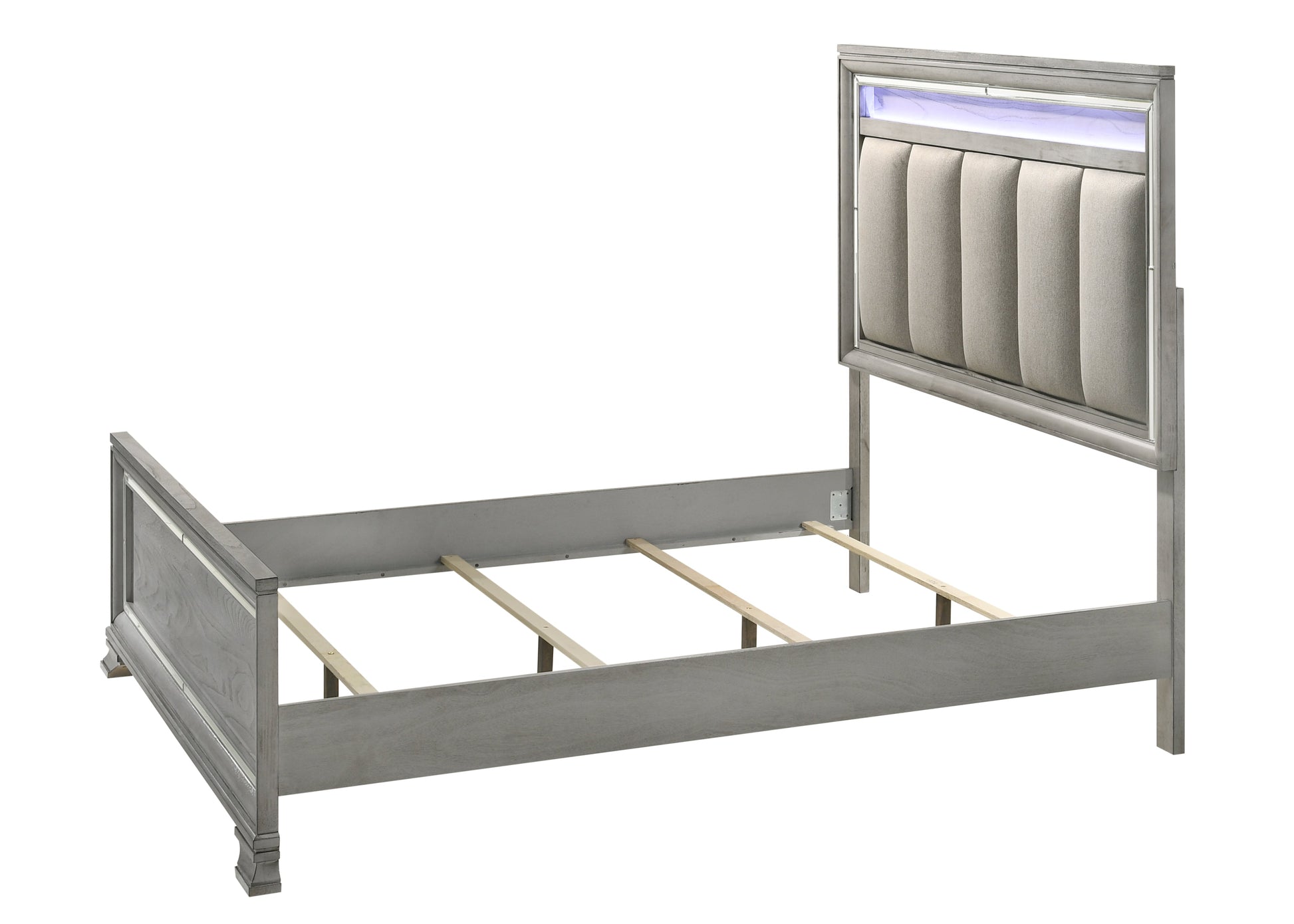 Vail Gray Queen LED Upholstered Panel Bed - SET | B7200-Q-HB | B7200-Q-FB | B7200-KQ-RAIL - Luna Furniture - Dallas Store