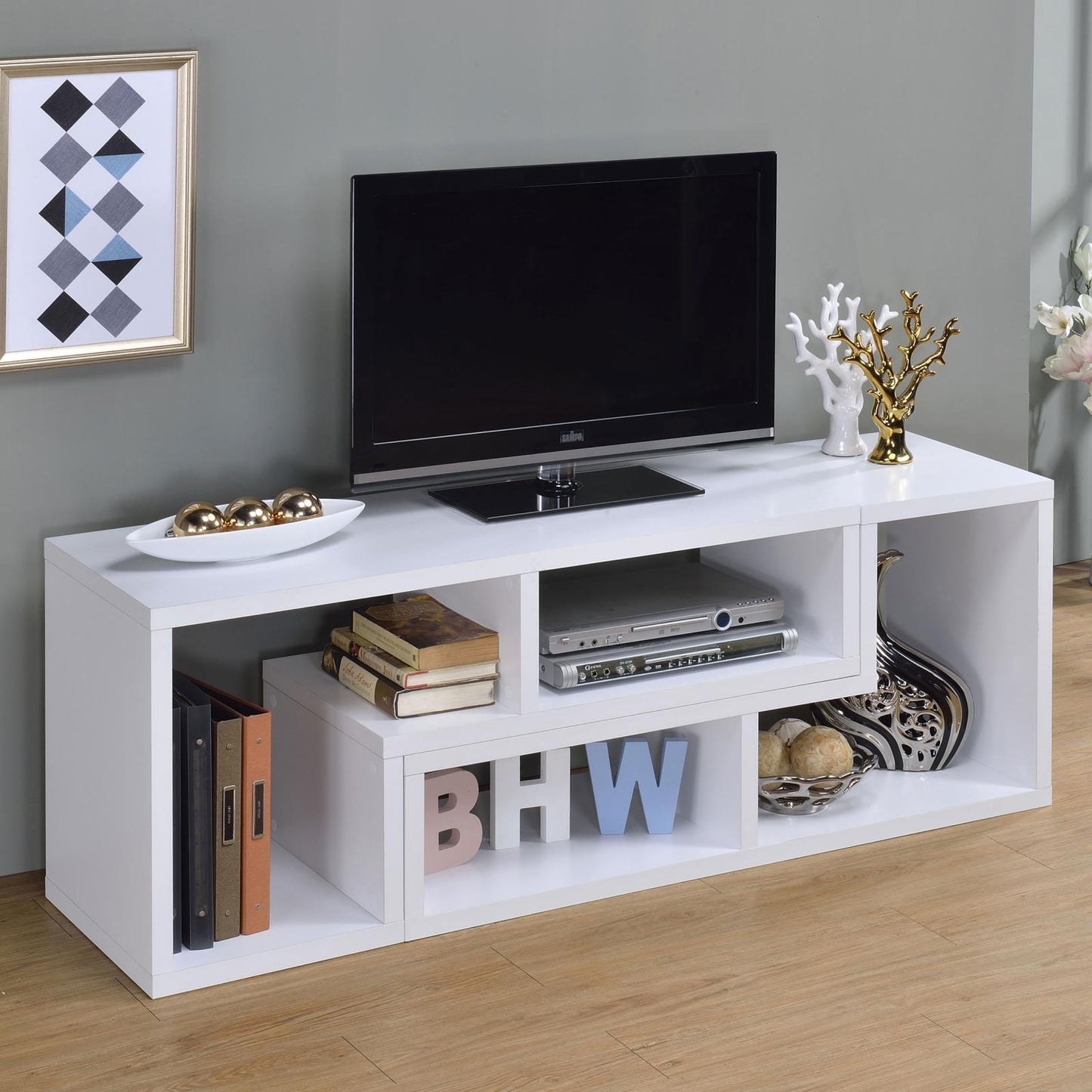 Velma Convertible TV Console/Bookcase White - 800330 - Luna Furniture - Dallas Store