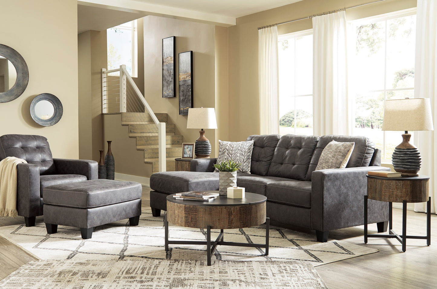 Venaldi Gunmetal Living Room Set - SET | 9150118 | 9150120 - Luna Furniture - Dallas Store