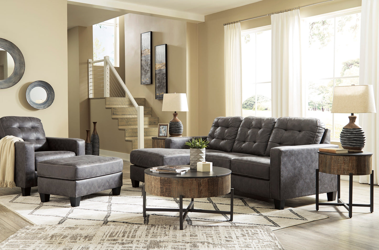 Venaldi Gunmetal Living Room Set - SET | 9150118 | 9150120 - Luna Furniture - Dallas Store