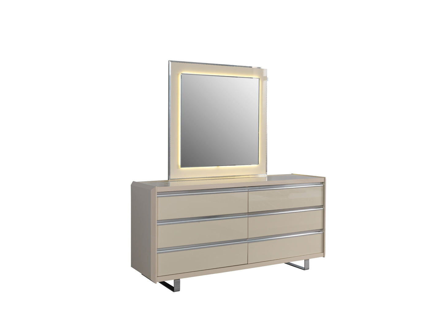 Viola Cream High Gloss Lacquer 4-Piece Queen Bedroom Set - VIOLABEDROOM-4PCQ - Luna Furniture - Dallas Store