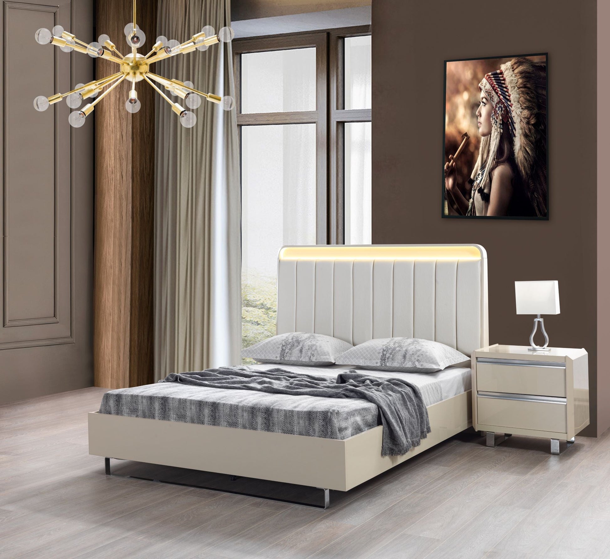 Viola Cream High Gloss Lacquer 4-Piece Queen Bedroom Set - VIOLABEDROOM-4PCQ - Luna Furniture - Dallas Store