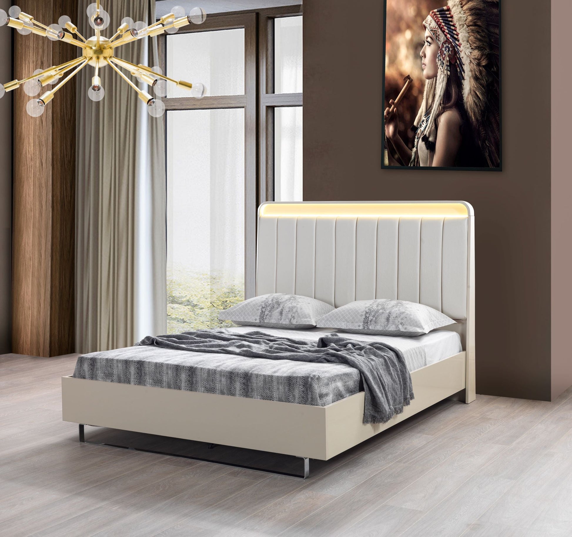 Viola Cream High Gloss Lacquer 4-Piece Queen Bedroom Set - VIOLABEDROOM-4PCQ - Luna Furniture - Dallas Store