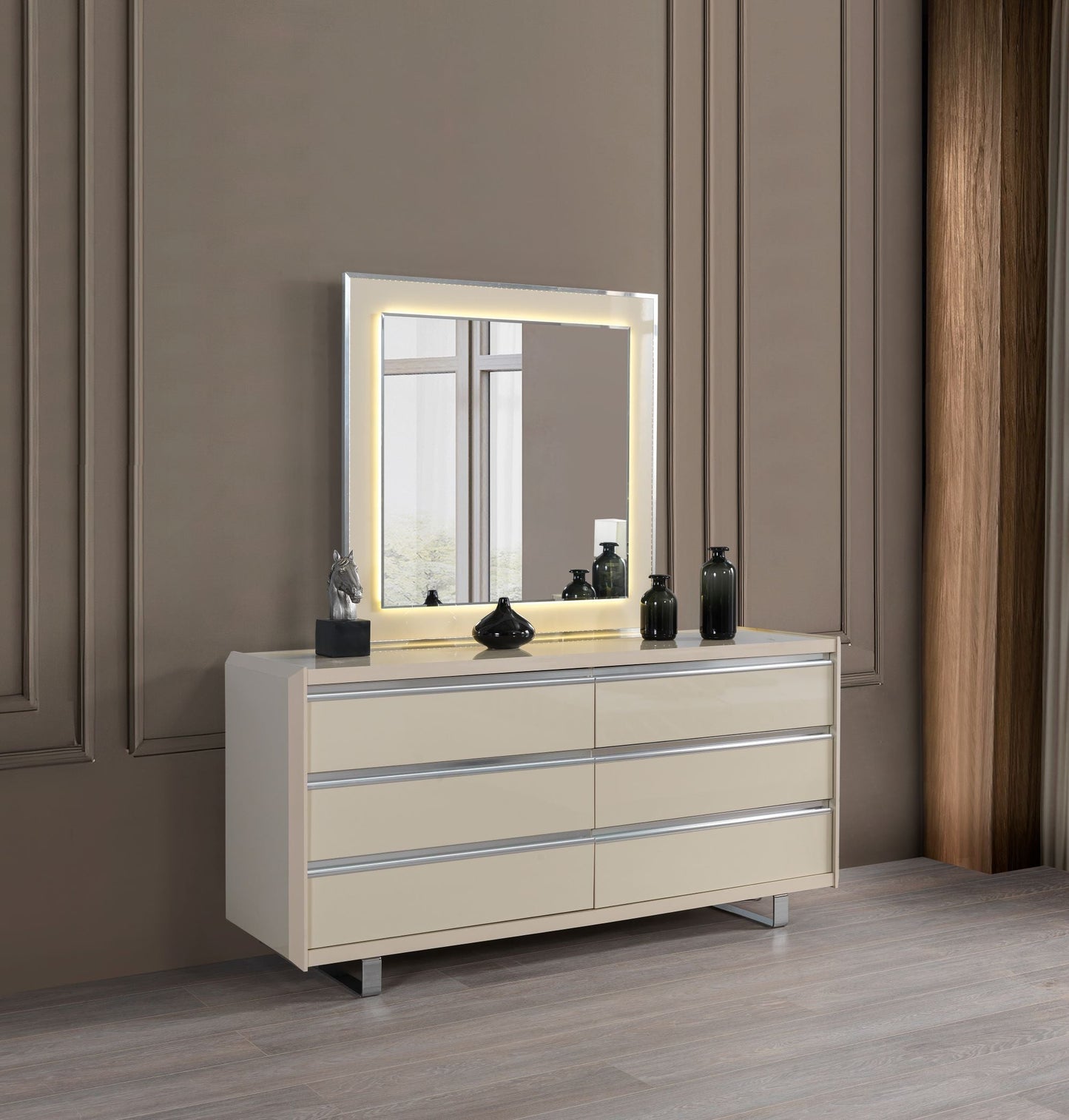 Viola Cream High Gloss Lacquer 4-Piece Queen Bedroom Set - VIOLABEDROOM-4PCQ - Luna Furniture - Dallas Store